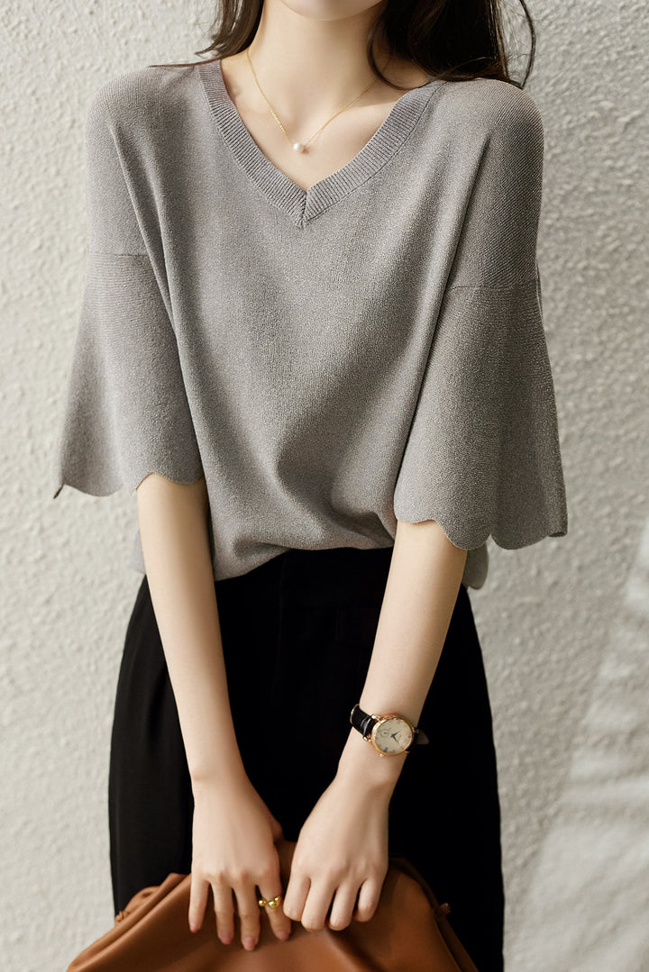 Kelly™ -  V-neck Wave Flare Knit Top