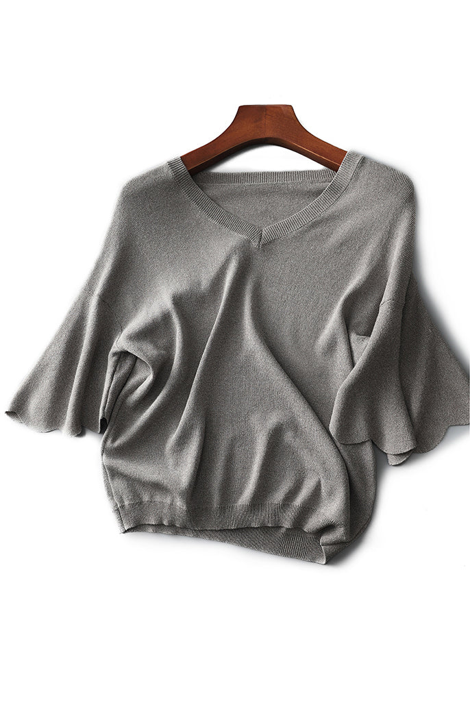 Kelly™ -  V-neck Wave Flare Knit Top