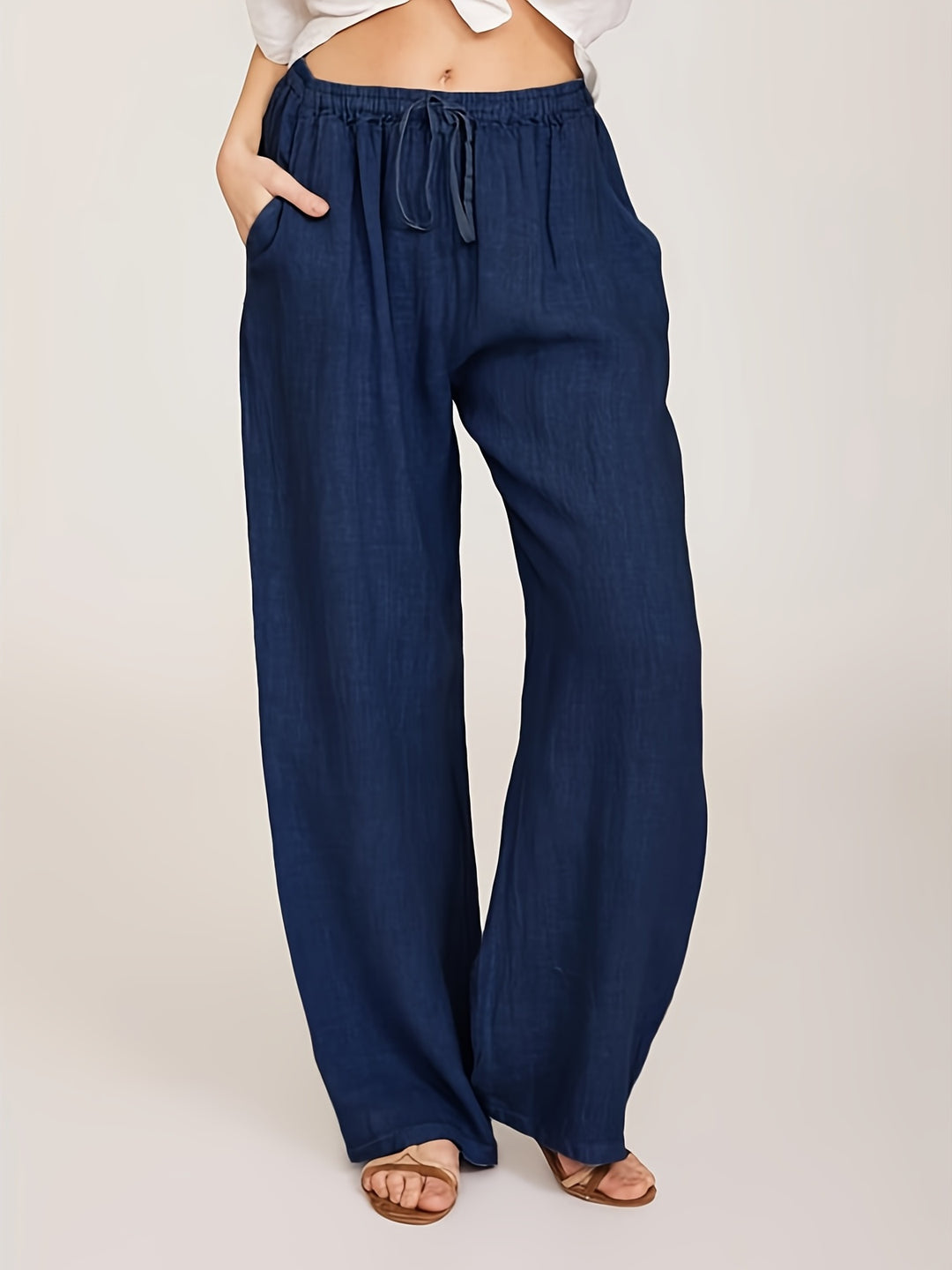 Alina™ - Solid Casual Wide Leg Drawstring Pants