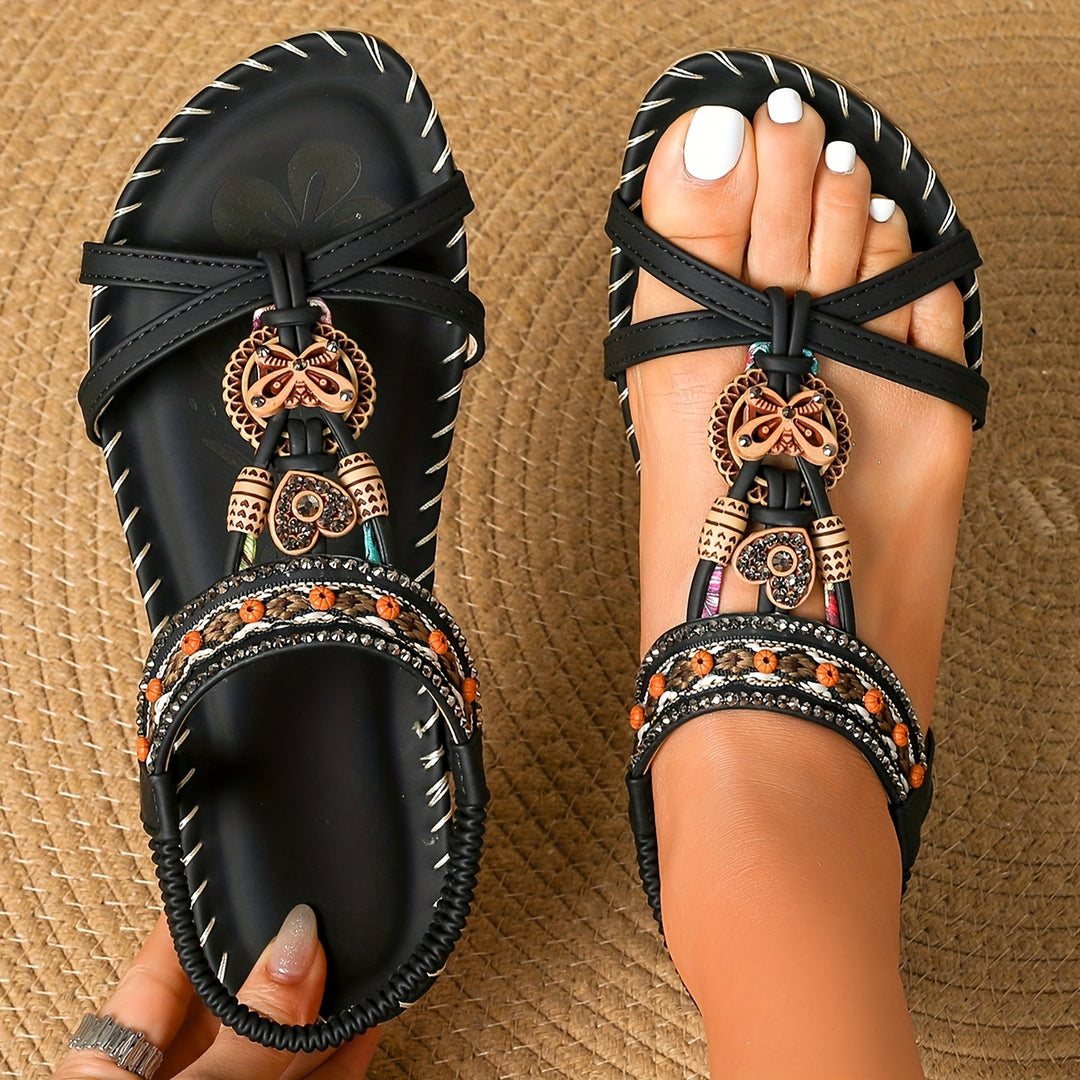 Quinn™ - Boho Style Rhinestone Butterfly Flat Sandals