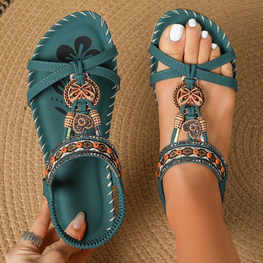 Quinn™ - Boho Style Rhinestone Butterfly Flat Sandals