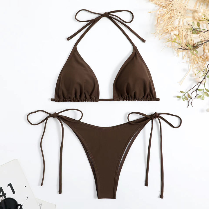 Melly™ - 2 Piece Women's Halter Bra Bikini Set with V String Bottoms